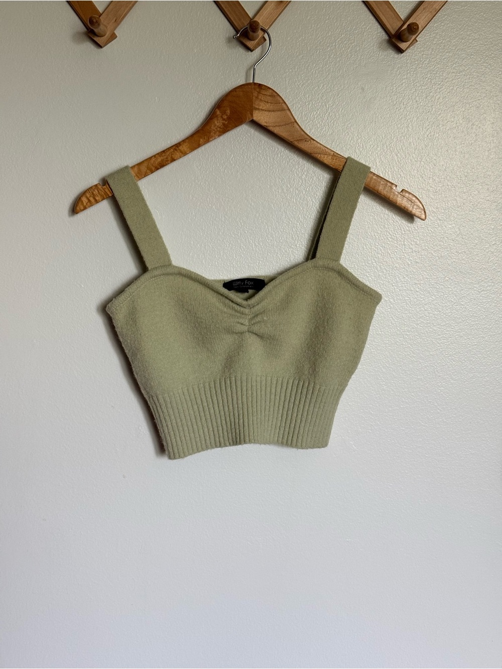 Witty Fox Ribbed Knit Cropped Tank Top in Sage Green